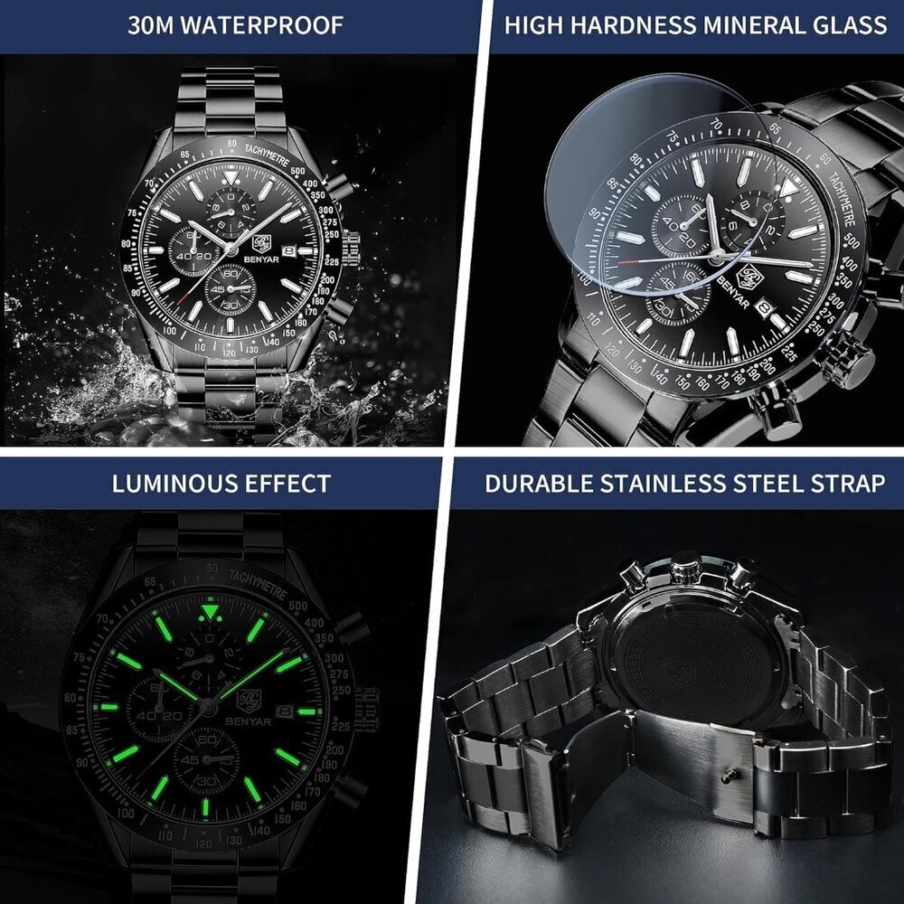 ⚡Watches for Men Analog Quartz Chronograph 30M Waterproof Luminous Big Face - Picture 4 of 9